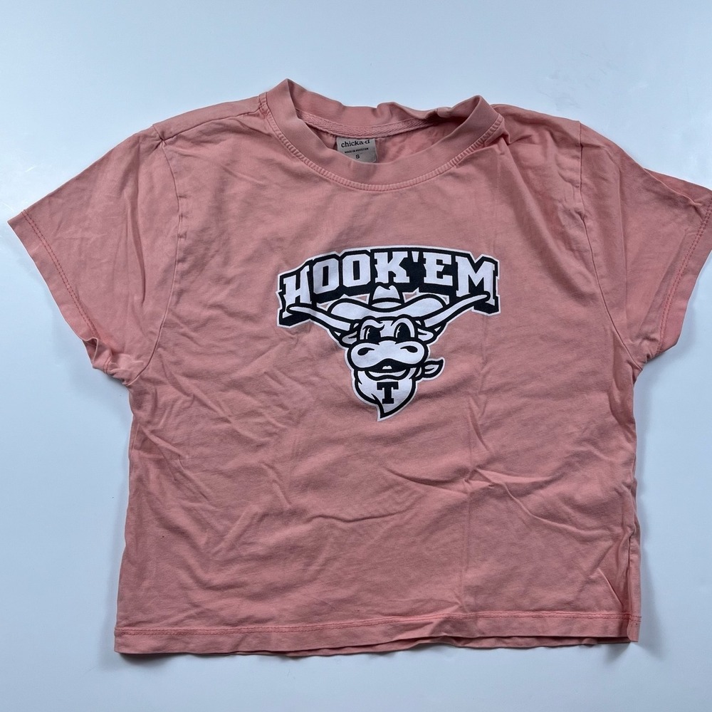 University of Texas Longhorns Hook Em Graphic Crop Tee Burnt Orange Womens S